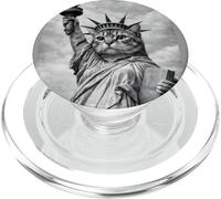 Cat Statue Liberty Funny Freedom Cat white Black funny cats PopSockets PopGrip for MagSafe