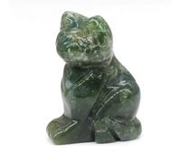 Cat Statue Natural Gemstone Carving Crystal Animals Figurines Stones Decoration,Green Moss Agate