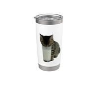 Cat Stealing Milk from A Glass Stainless Steel Insulated Tumbler