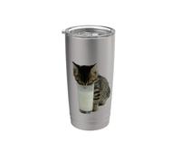 Cat Stealing Milk from A Glass Stainless Steel Insulated Tumbler