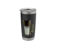 Cat Stealing Milk from A Glass Stainless Steel Insulated Tumbler