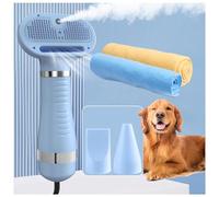 Cat Steam Brush, 4 in 1 Portable with Steam Slicker Brush,3 Heat Settings Blow Dryer for Dogs, with Fast Drying Towel for Home, Pet Washing Station, Travel,blue