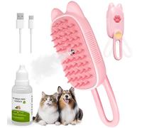 Cat Steam Brush for Shedding, Spritz Defur Comb 3 in 1 Pet Rechargeable Steam Brush Tool for Long and Short Haired Cats and Dogs, Anti-Static, Shedding, Detangling, Massage & Combing (pink)