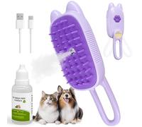 Cat Steam Brush for Shedding, Spritz Defur Comb 3 in 1 Pet Rechargeable Steam Brush Tool for Long and Short Haired Cats and Dogs, Anti-Static, Shedding, Detangling, Massage & Combing (Purple)