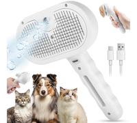 Cat Steam Brush Hair Removal Comb - 3 In 1 Pet Hair Magic Wand with Water Spray & Release Button, Self Cleaning Mist Massage Dog Brush, Pet Deshedding Grooming Brushes for Long Short Haired Cats Dogs