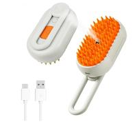 Cat Steam Brush, Self Cleaning 3 in 1 Dog Massage Steamy Grooming Cleanser with Foldable Handle, Multifunctional Rechargeable Cat Grooming Brush for Pet Spray Hair Shedding (Handle - White)