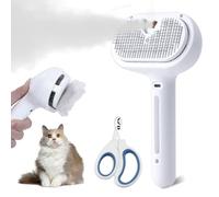 Cat Steam Brush with Release Button, Pet Spray Brushes for Shedding & Grooming, Spritz Defur Comb for Cats Dogs Long Short Haired, Steamy Brush for Cats Removing Loose Fur and Massage (White)