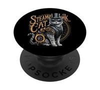 Cat Steampunk Machine Gear Antique Kitty Futuristic PopSockets Adhesive PopGrip