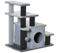 Cat Steps for Bed, Sofa Adjustable Height w/ Hanging Ball - Grey Pawhut