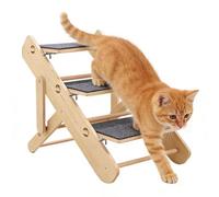 Cat Steps - Wood 50x40x30cm | Foldable 3 Step Pet Stairs | Portable Dog And Cat Stair Ramp For Climbing Bed, Sofa, Couch And Chair For Home, Living Room Ánd Bedroom Use