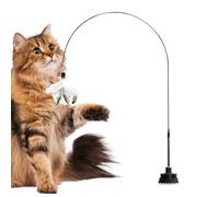 Cat Stick Toy - Suction Cup Wand 100cm Steel Wire ABS, Bite Resistant Bell Interactive Kitten Toy, Automatic Lazy Entertainer For Indoor Hunting Play Door Wall, White Black