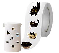 Cat Stickers | Cute Cartoon Black Kitten Decals for Scrapbooking,Funny Cat Decal for Kids Adults Water Bottle Envelope Sealing Laptop Journal Decoration, /Roll