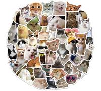 Cat Stickers Set, 50 Pcs Funny Cat Meme Decals Vinyl Stickers for Cat Lovers Water Bottle Scrapbook Phone