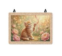 Cat Stove Top Cover for Electric Stove, Fanciful Romantic Ribbon Peony Spring Soft Peach Washable Waterproof Oven Top Cover for Electric Rv Kitchen Decor 28x20 Inch