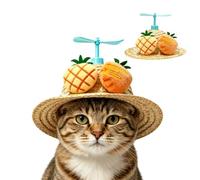 Cat Straw Hat, Cat Sun Cap Dragonfly Decor for Kitten Cats | Lightweight & Breathable,Elastic Band ,Bees, Sunflowers, Pineapple Patterns ,for Kitten Small Cat