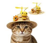 Cat Straw Hat, Cat Sun Cap Dragonfly Decor for Kitten Cats | Lightweight & Breathable,Elastic Band ,Bees, Sunflowers, Pineapple Patterns ,for Kitten Small Cat