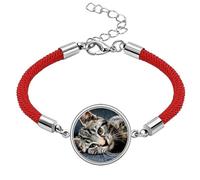 Cat Stripes Kitty Animal Relax Adorable Lucky Red String Bracelet Rope Bracelet Handmade
