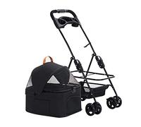 Cat Stroller for 2 Cats, Pet Dog Strollers for Small Medium Dogs, Pet Dog Pram Cat Stroller with Detachable Cup Holder, Foldable 4 Wheel Dog Prams Pushchairs Travel Carrier(Nero)