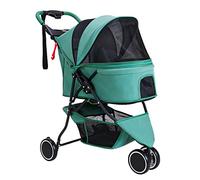 Cat Stroller Pet Dog Strollers for Small Medium Dogs, 3 Wheel Dog Stroller Folding Dog Pram Buggy Lightweight Pet Pushchair Travel Carriage Stroller Cart, Durable Wheels(Green)
