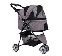 Cat Stroller Pet Dog Strollers for Small Medium Dogs, 3 Wheel Dog Stroller Folding Dog Pram Buggy Lightweight Pet Pushchair Travel Carriage Stroller Cart, Durable Wheels(Gray a)