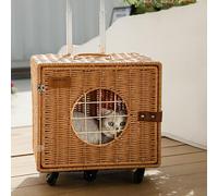 Cat Stroller Rattan Vintage with Wheels and Telescopic Handle - Height Adjustable Pet Backpack with Wheels, Multifunctional Roller Carrier for Dogs, Cats and Small Animals Squaretrolleycase