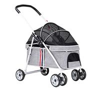 Cat Stroller Zipperless Entry Pet Stroller Pushchair for Small Medium Dogs, Pet Dog Strollers for Small Dogs, Dog Prams Pushchairs with Adjustable Awning(Gray)