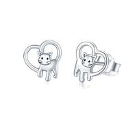 Cat Stud Earrings 925 Sterling Silver Hypoallergenic Heart Kitty Stud for Sensitive Ears Animal Cat Earrings Jewellery Gift for Women Mom Daughter Wife Mother's Day