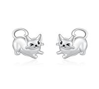 Cat Stud Earrings Sterling Silver Moon/Heart/Box Cat Stud Earrings for Women, normal, Sterling Silver, No Gemstone
