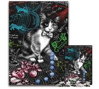 Cat Studying Gravity BJigsawPuzzle 1000 Pieces for Adults Wooden Jigsaw for Birthdays Holidays Best for Christmas 1000 PCS(75x50cm)