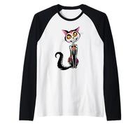 Cat Sugar Skull Dia de Los Muertos, Day of The Dead Raglan Baseball Tee