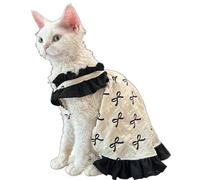 Cat Summer Dress with Black Bow and Ruffle Hem, Breathable Cotton Cute Princess Outfit for Small Medium Cats Sphynx Munchkin, Sun Beach Party Photo Prop Apparel S-XXL (S,White)