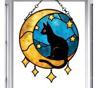 Cat Sun Catcher - Acrylic Cats Moon San Cattcher Pendants | Hanging Crystal Window Ornament For Home Garden Wall Decor Boho Style Suncattcher Gift For Pets Lovers Room Decoration Light Catching Charm