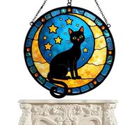Cat Sun Catcher Ornaments - Moon Stained Glass Hanging suncatchers, Acrylic Wall Decoration Cats Moons Pendants | Home Art Pendant Multi Functional for Balcony Living Room Bedroom Cafes