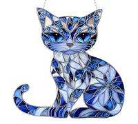 Cat Suncatcher Christmas Tree, Cat Tree Suncatcher, 8 Inch Hanging Blue White Cats 2D Acrylic Cat Christmas Tree Decoration, Cat Christmas Tree Decoration, Cat Couple for Garden, Farmhouse, Z