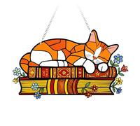 Cat Suncatcher Ornament with Chain, 20x20cm Acrylic Stained Glass Suncatchers, Cute Cat Pendant, Sun Catchers for Windows, Hanging Garden Ornaments for Indoor Outdoor