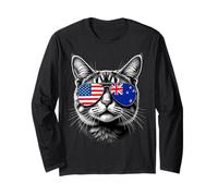 Cat Sunglasses Design New Zealand USA Flag Long Sleeve T-Shirt