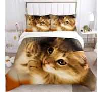 Cat Super King Size Duvet Cover Set Cute Animals Bedding 3D Soft Comfort Microfiber Quilt Cover 220x260 cm with Zipper Closure and 2 Pillowcases for Kids Teenager Adults K.125
