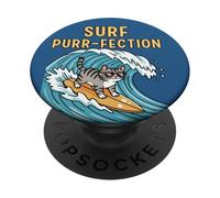 Cat Surfer - Cat Surfing on the Wave Funny Animal Design PopSockets Adhesive PopGrip