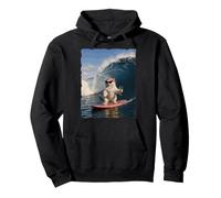 Cat Surfing Giant Wave Wine Glass Beach Funny Design Pullover Hoodie