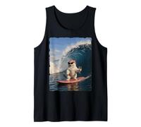 Cat Surfing Giant Wave Wine Glass Beach Funny Design Tank Top