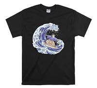 Cat Surfing Japanese Wave Cute Official Men Women Unisex Top T Shirt T-Shirt-M Black
