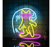 Cat Surfing Neon Sign Cool Cat Surfer LED Signs for Wall Colorful Surfboard Neon Light Dimmable Neon Lights Signs for Bedroom Anime Light Up Sign for Bar Living Room Man Cave Decor