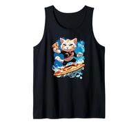 Cat Surfing Pizza - Funny Cat Tank Top