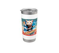 Cat Surfing Pizza Waves Adventure Fun Energy Giant Slice Stainless Steel Insulated Tumbler