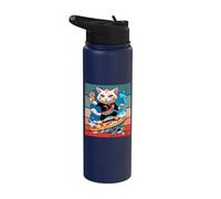 Cat Surfing Pizza Waves Adventure Fun Energy Giant Slice Stainless Steel Insulated Water Bottle