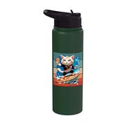 Cat Surfing Pizza Waves Adventure Fun Energy Giant Slice Stainless Steel Insulated Water Bottle