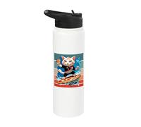 Cat Surfing Pizza Waves Adventure Fun Energy Giant Slice Stainless Steel Insulated Water Bottle