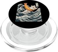 Cat Surfing Shrimp Tempura Japanese Ukiyo-e sushi Great Wave PopSockets PopGrip for MagSafe