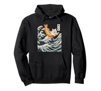 Cat Surfing Shrimp Tempura Japanese Ukiyo-e sushi Great Wave Pullover Hoodie