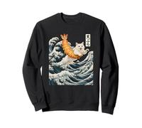 Cat Surfing Shrimp Tempura Japanese Ukiyo-e sushi Great Wave Sweatshirt